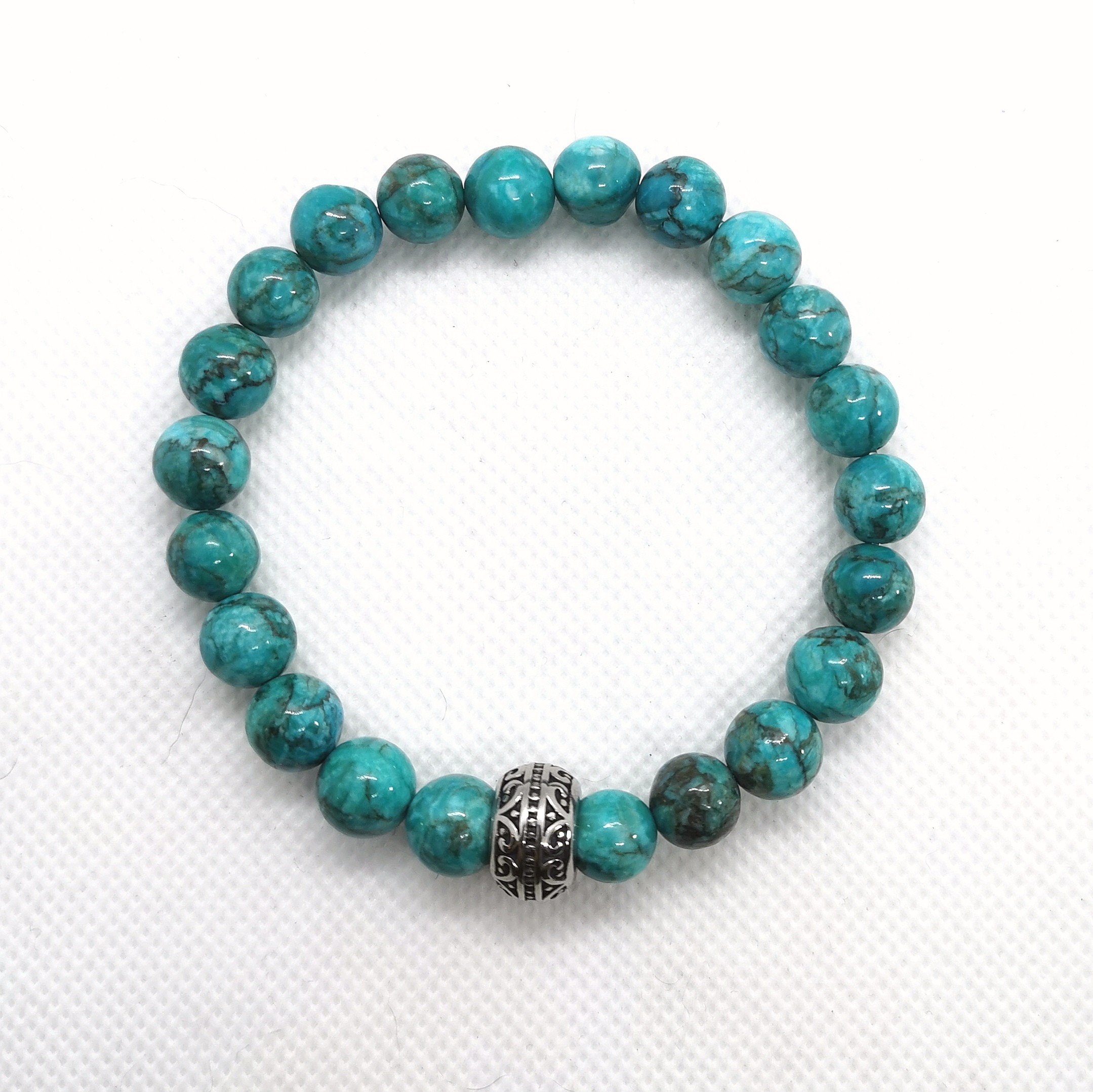 Pulsera Turquesa Africana con acero labrado - Imagen 2