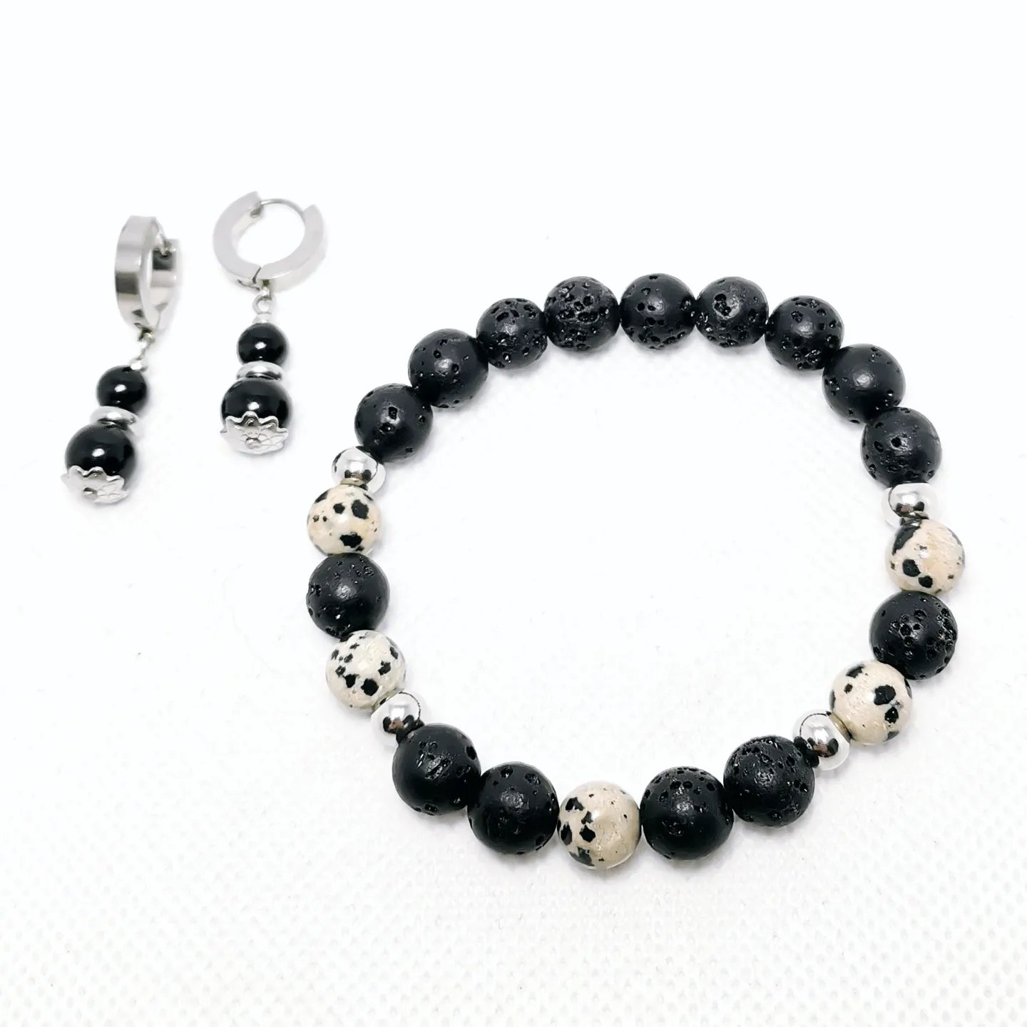 Dúo 2 pulsera y caravanas de piedra natural y acero.
