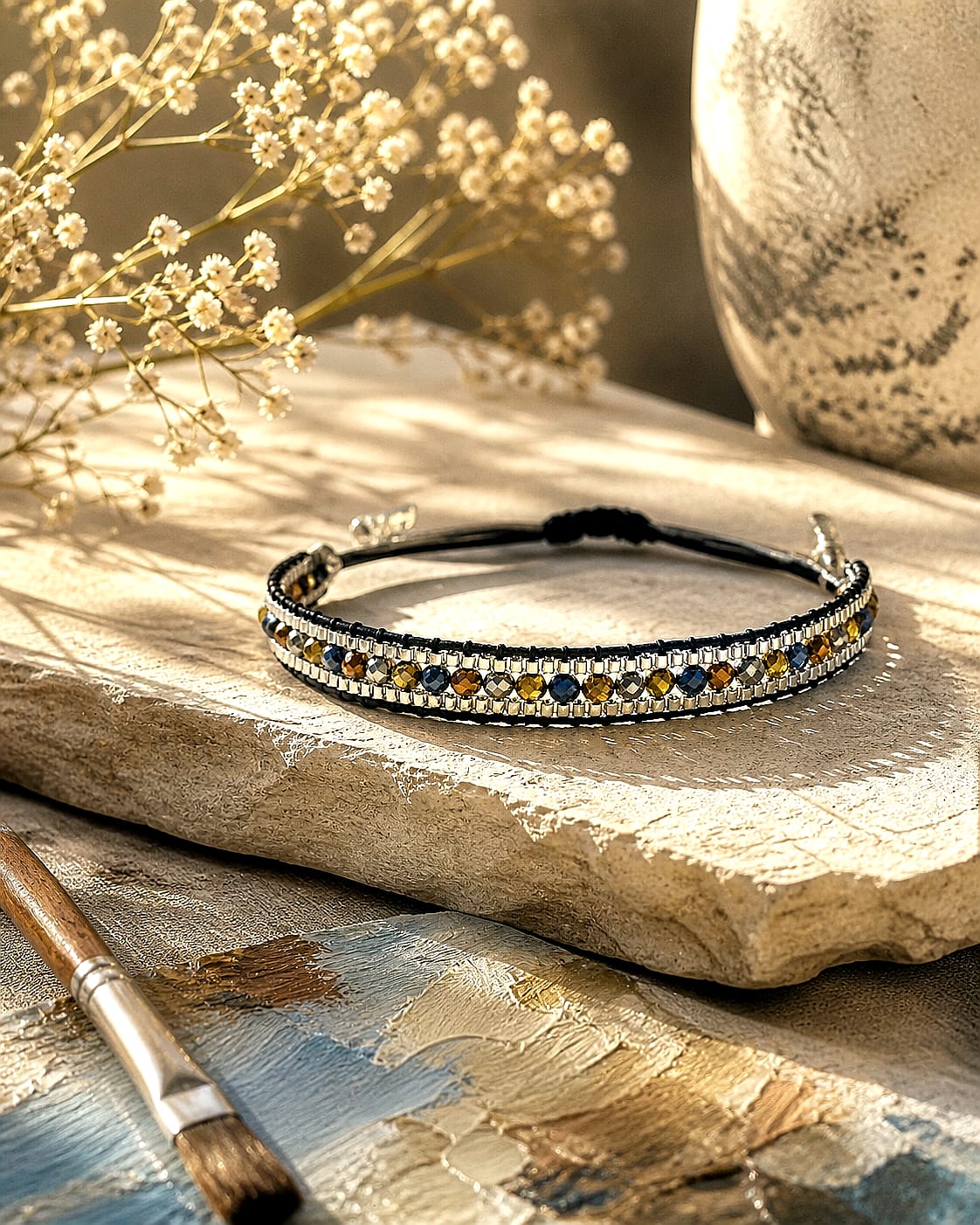 Pulsera Gipsy en negro, plateado y tornasolado - Imagen 2