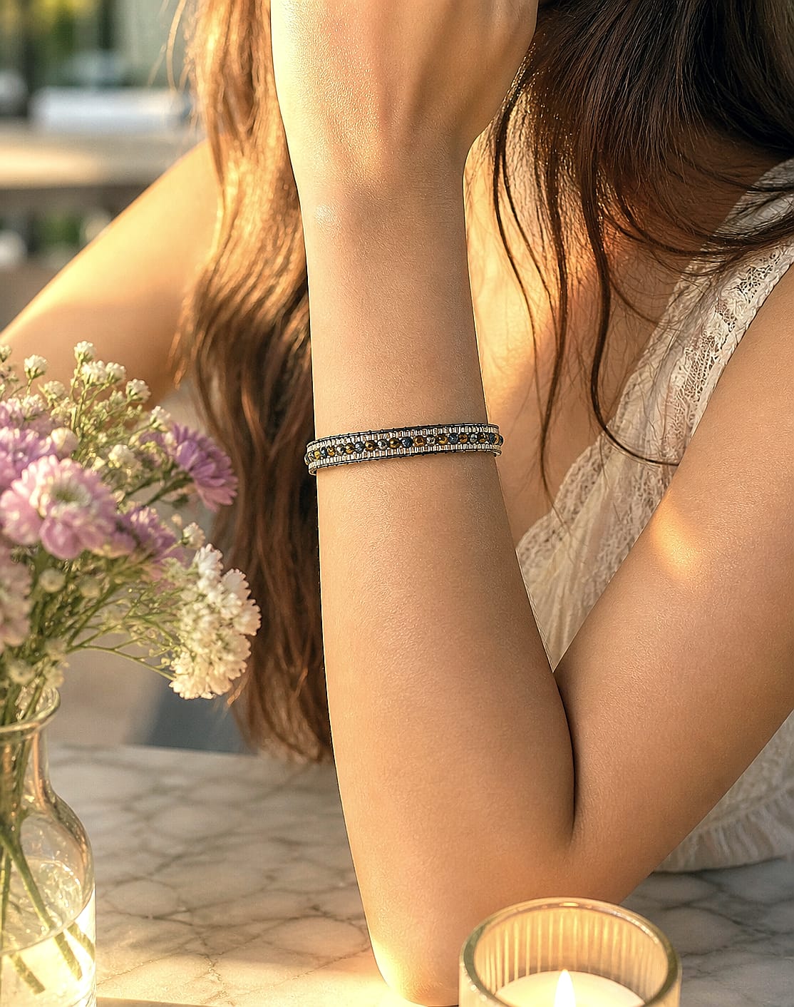 Pulsera Gipsy en negro, plateado y tornasolado - Imagen 3