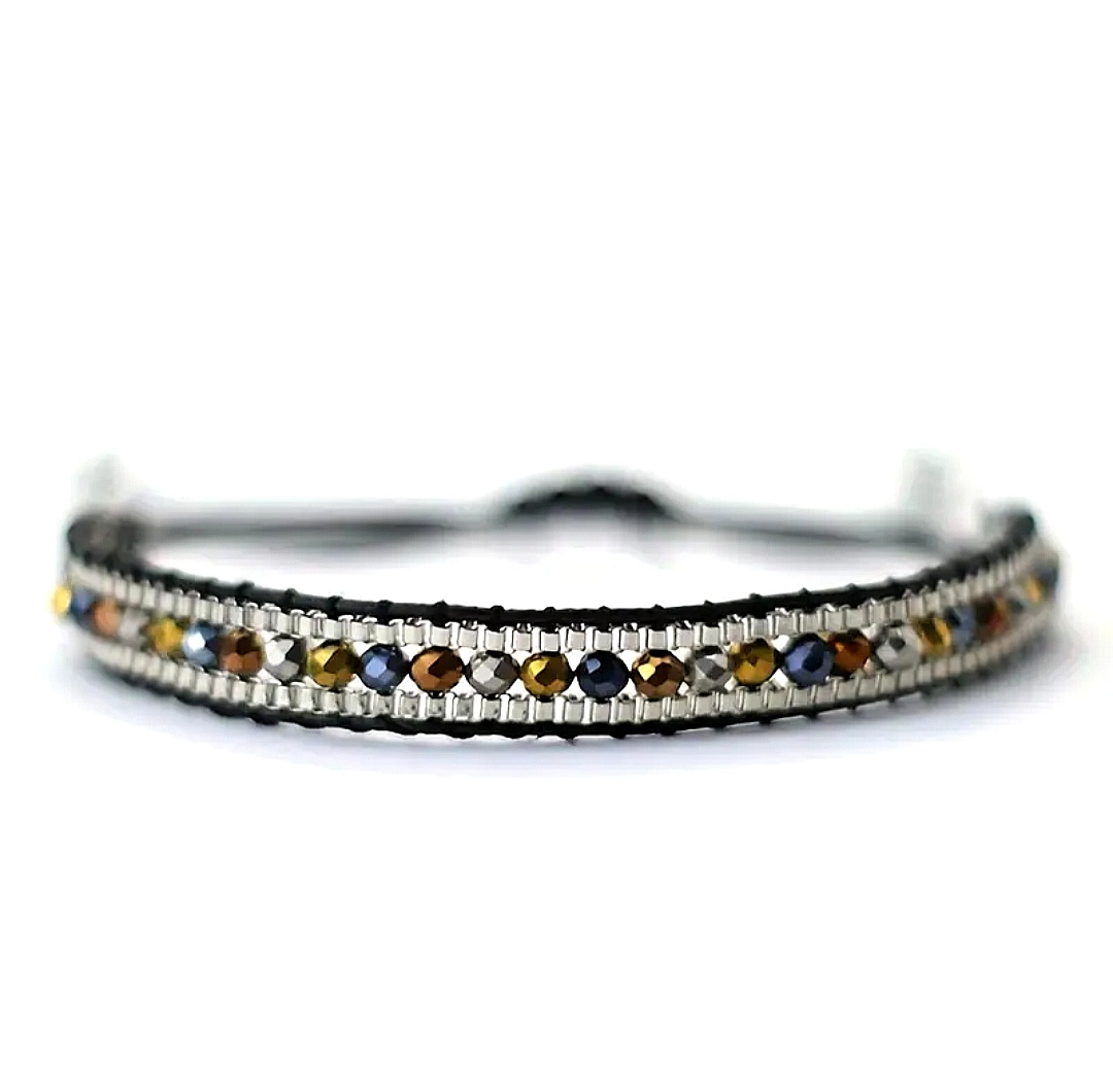 Pulsera Gipsy en negro, plateado y tornasolado