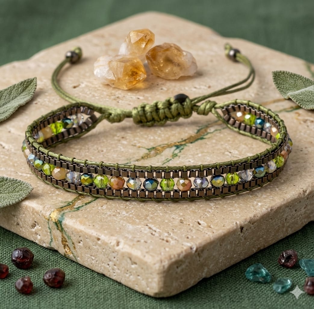 Pulsera Gipsy en verde, dorado y tornasolado - Imagen 2