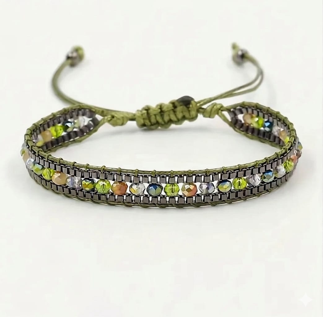 Pulsera Gipsy en verde, dorado y tornasolado